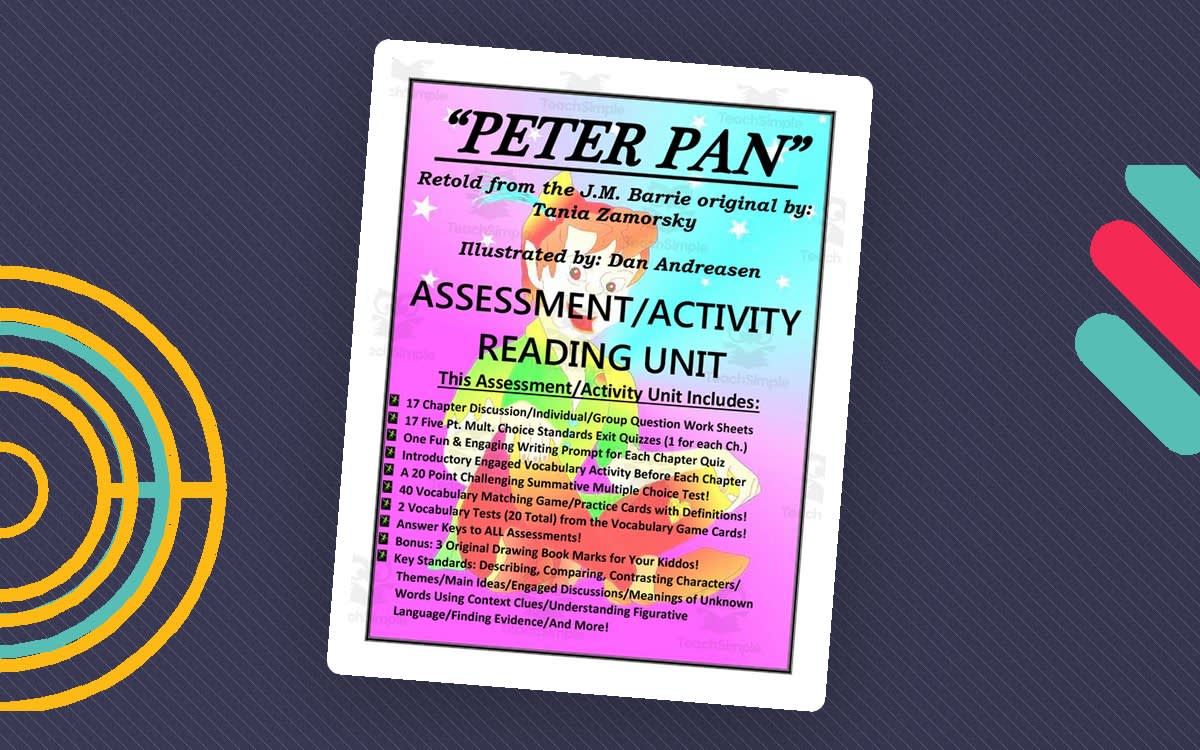 An educational teaching resource from TrilogyTeacher entitled Peter Pan Novel Study Unit downloadable at Teach Simple.