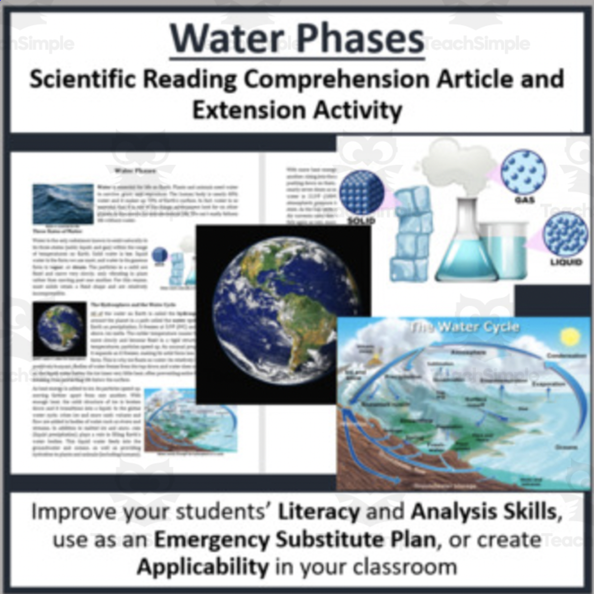 An educational teaching resource from Teach With Fergy entitled Phases of Water Reading Comprehension Article downloadable at Teach Simple.