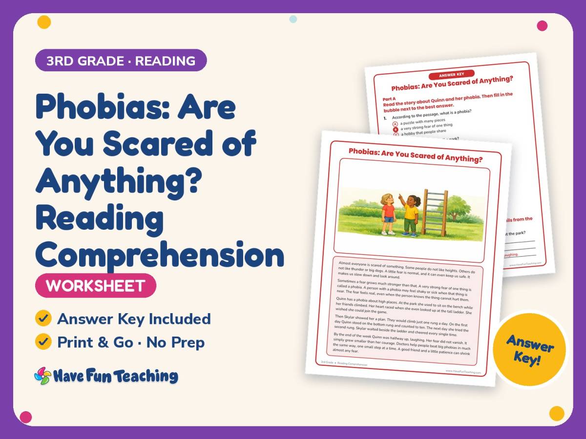 Phobias: Are You Scared of Anything? Reading Worksheet – 3rd Grade preview