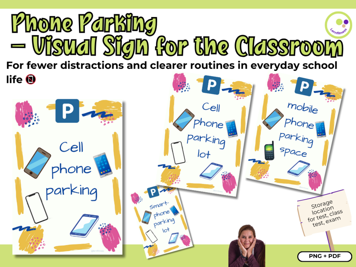 An educational teaching resource from Lernfitness entitled Phone Parking – Sign for the Classroom downloadable at Teach Simple.