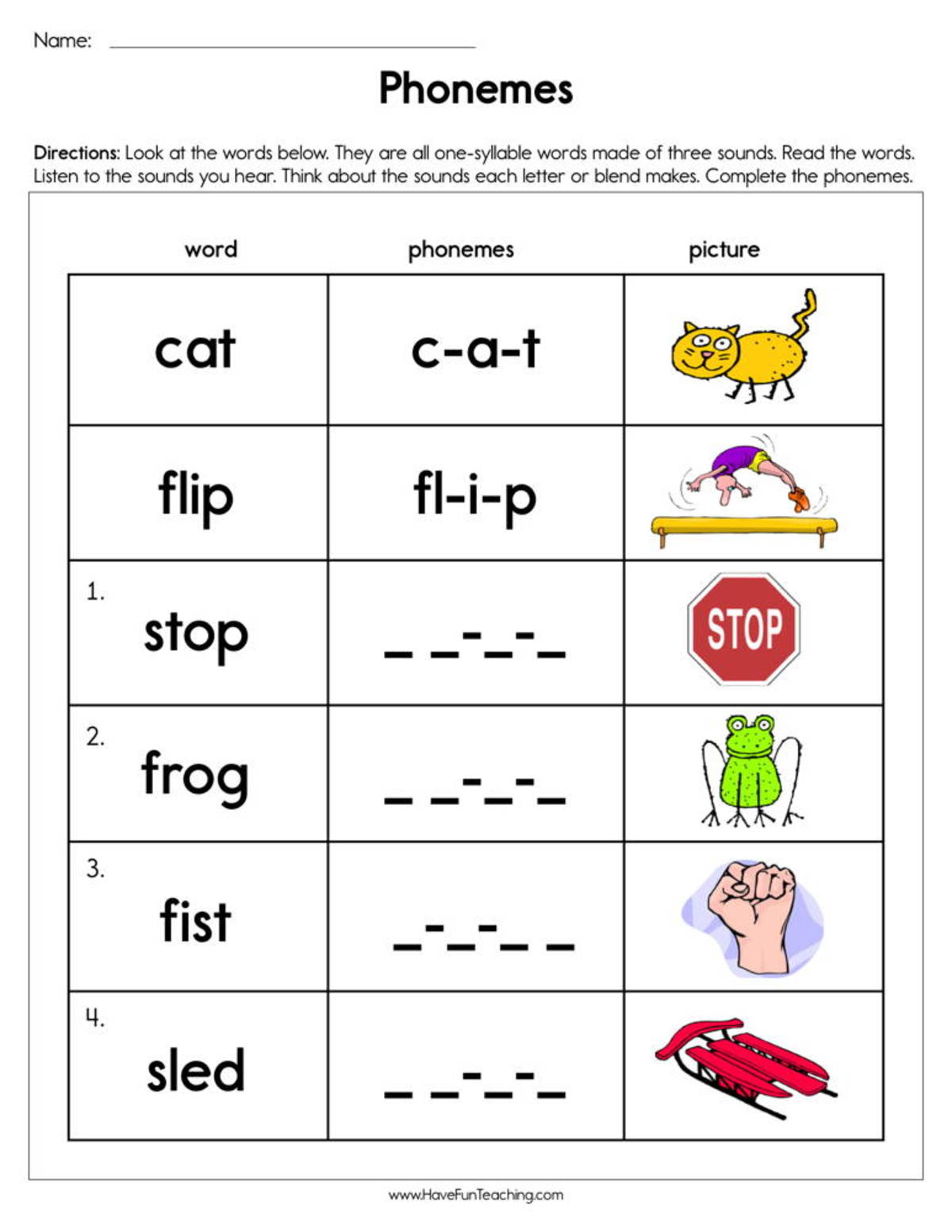 An educational teaching resource from Have Fun Teaching entitled Phonemes Worksheet downloadable at Teach Simple.