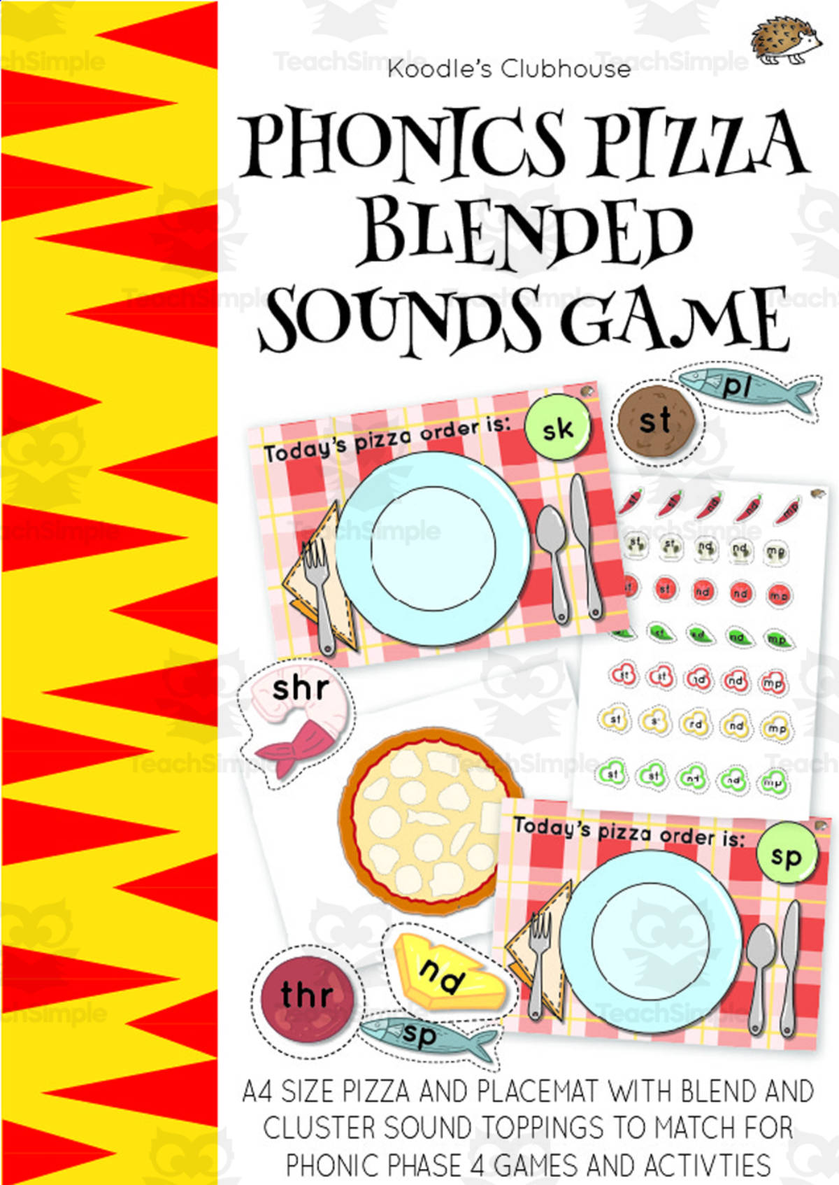 An educational teaching resource from Koodles Clubhouse entitled Phonic Pizza Blend Sound Game downloadable at Teach Simple.