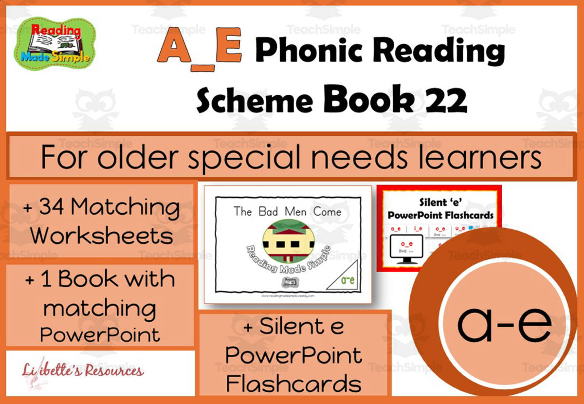 An educational teaching resource from Lilibette's Resources entitled Phonic Reading Scheme for Older Students: A-E: Book 22: Silent e downloadable at Teach Simple.