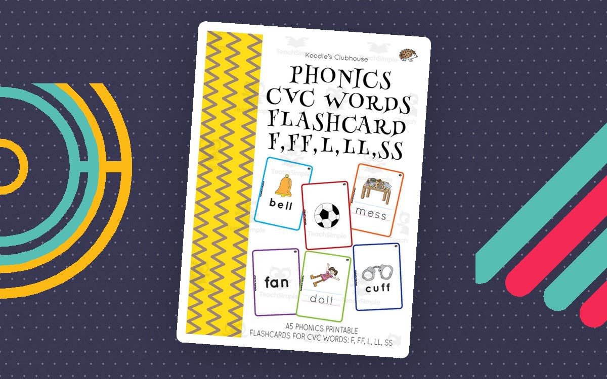 An educational teaching resource from Koodles Clubhouse entitled Phonics CVC Words Flashcard F, FF, L, LL, SS downloadable at Teach Simple.