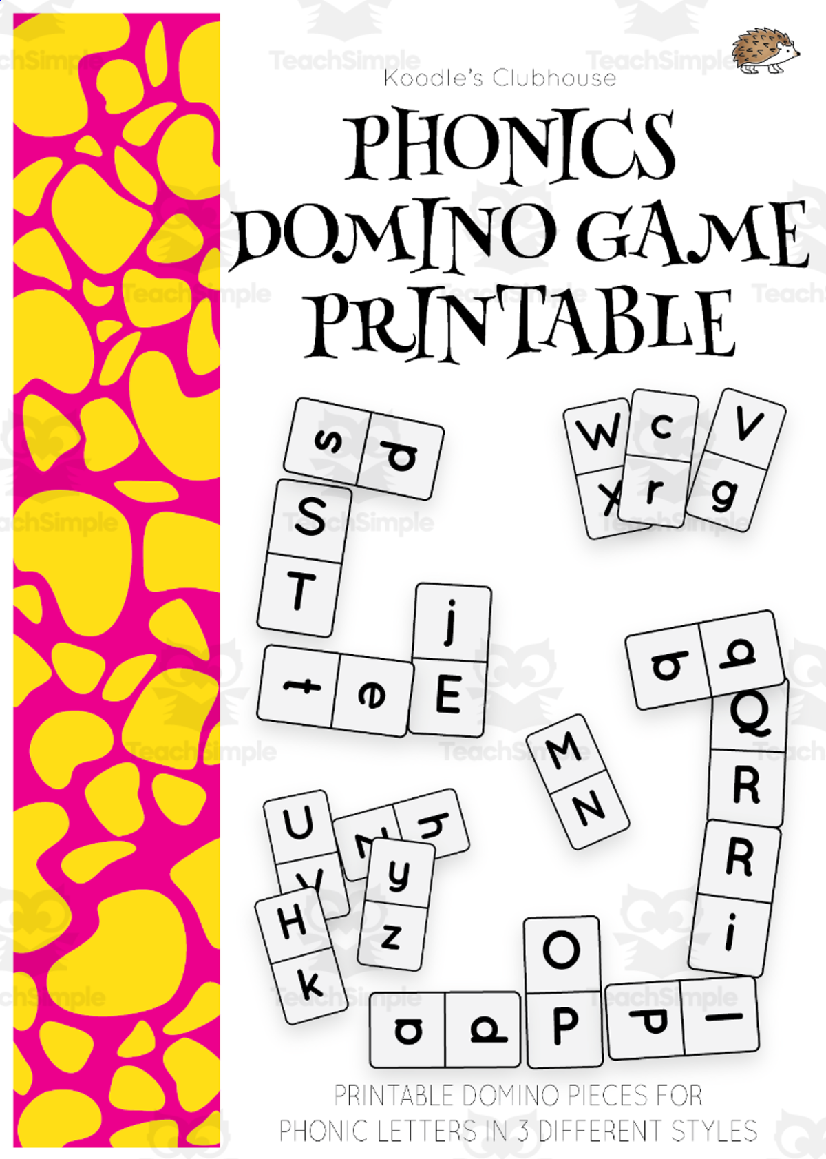 An educational teaching resource from Koodles Clubhouse entitled Phonics Dominoes Activity Printable downloadable at Teach Simple.