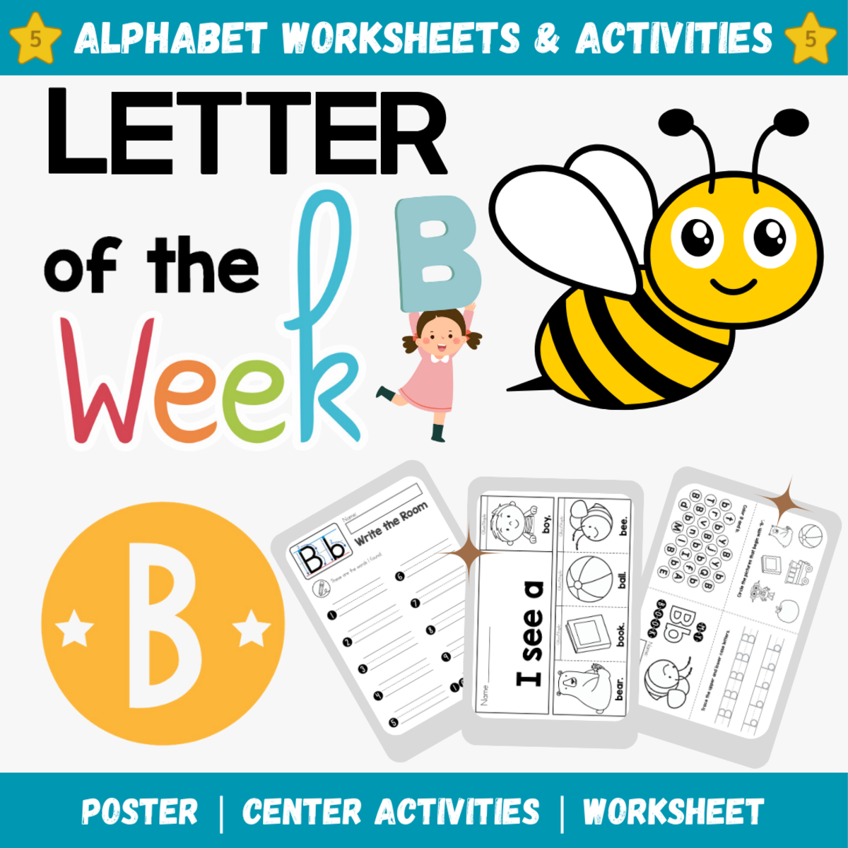 An educational teaching resource from Ambizak entitled Phonics Letter of the Week B | Back to School Alphabet Worksheets downloadable at Teach Simple.