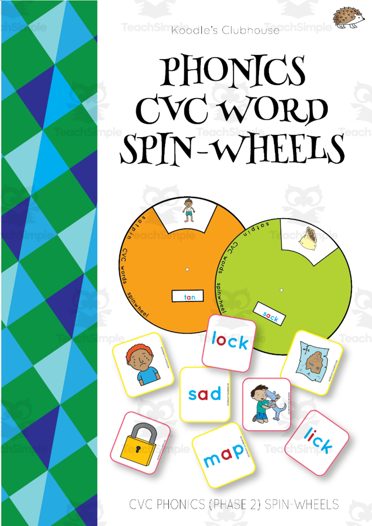An educational teaching resource from Koodles Clubhouse entitled Phonics Spin Wheel for CVC Words downloadable at Teach Simple.