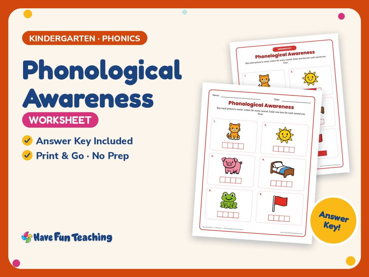 Phonological Awareness Worksheet – Kindergarten Blends & Consonants preview