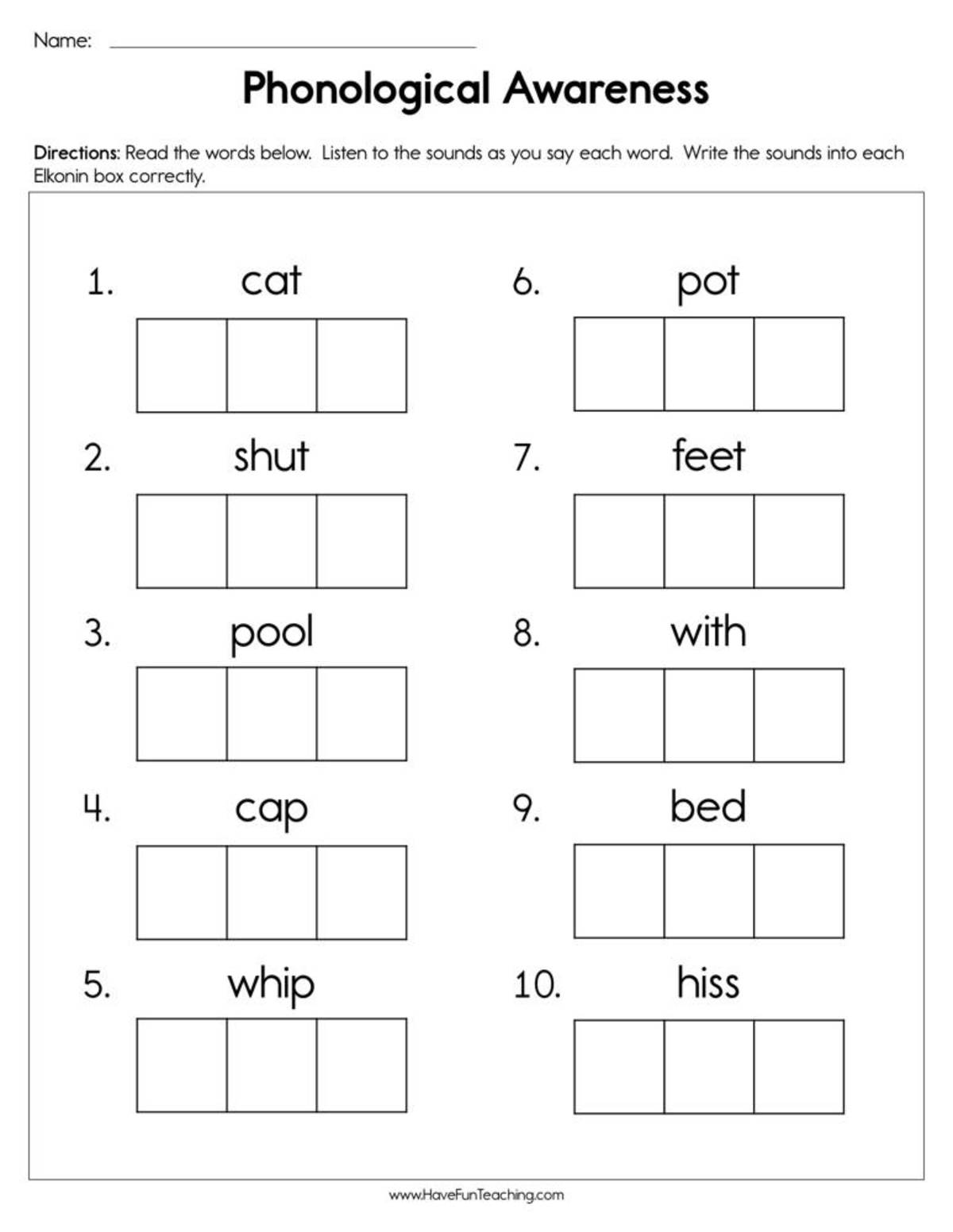An educational teaching resource from Have Fun Teaching entitled Phonological Awareness Worksheet downloadable at Teach Simple.
