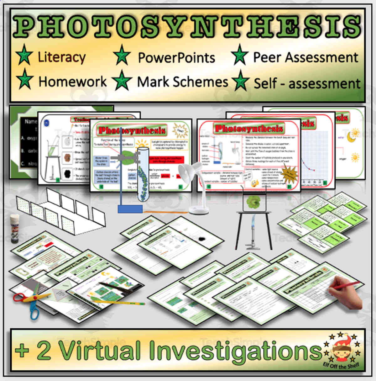 An educational teaching resource from Elf off the Shelf Resources entitled Photosynthesis Explained With Two Animated Investigations downloadable at Teach Simple.