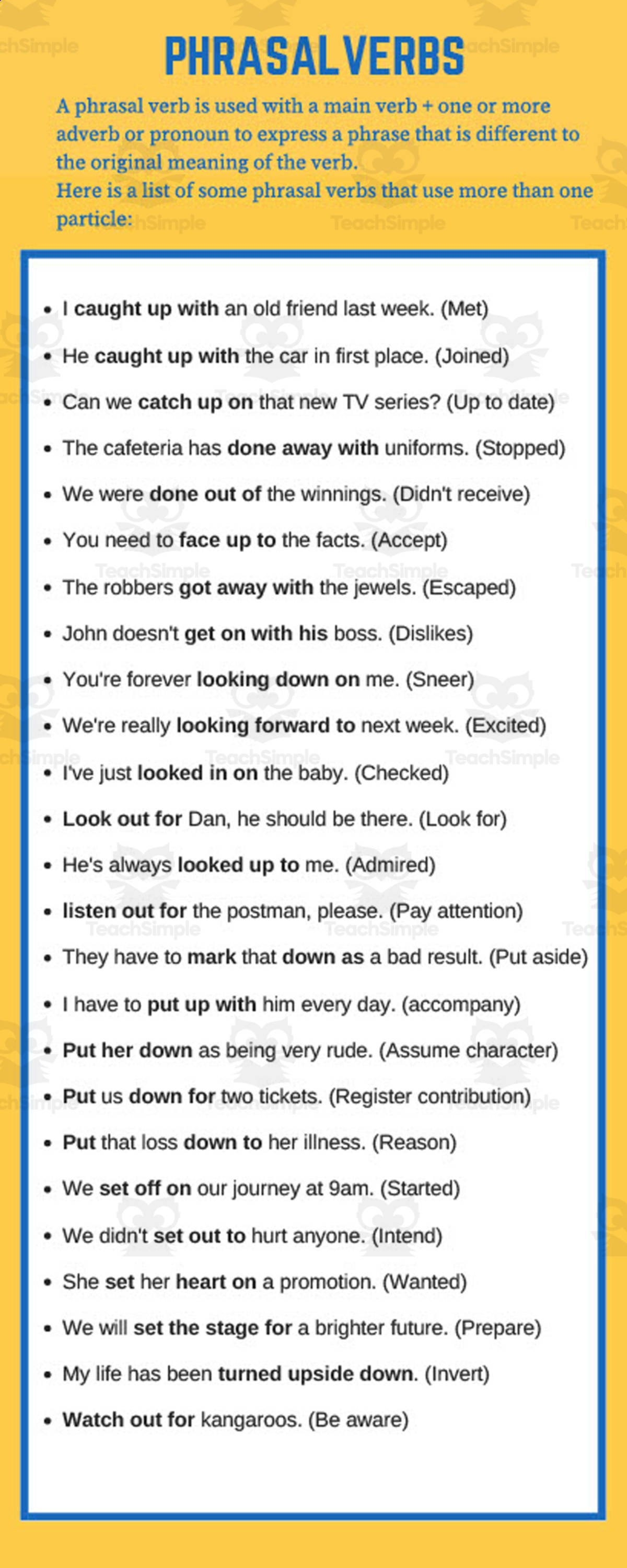 An educational teaching resource from TEAM TEFL entitled Phrasal Verbs ESL TEFL Upper Intermediate Lesson Plan Worksheet downloadable at Teach Simple.