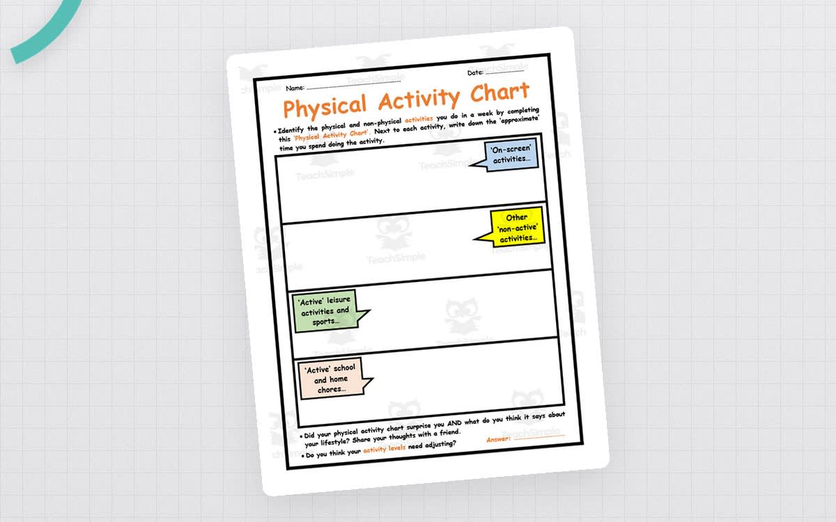 An educational teaching resource from Elementary Resources 4 U entitled Physical Activity Chart – Tracker & Reflection downloadable at Teach Simple.