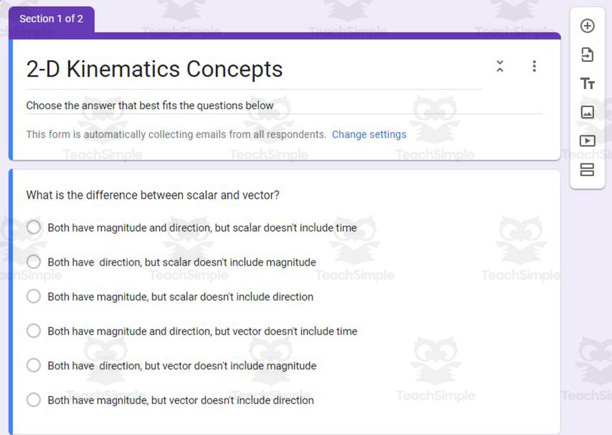 An educational teaching resource from Schrim's Chem entitled Physics: 2-D Kinematics Test on Google Form downloadable at Teach Simple.