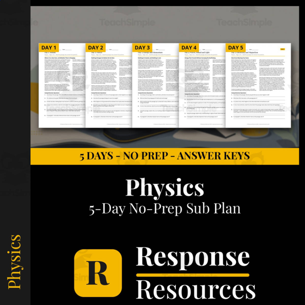 Physics Emergency Sub Plans - 5 Days No Prep Reading Worksheets preview