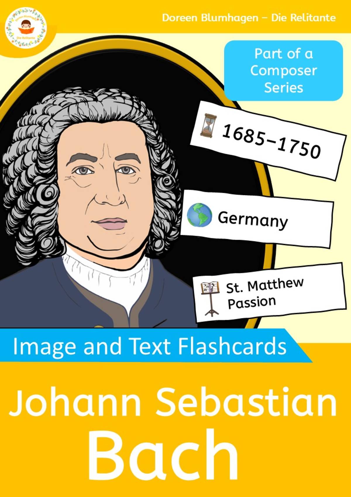 An educational teaching resource from Die Relitante entitled Picture and Text Cards – Johann Sebastian Bach downloadable at Teach Simple.