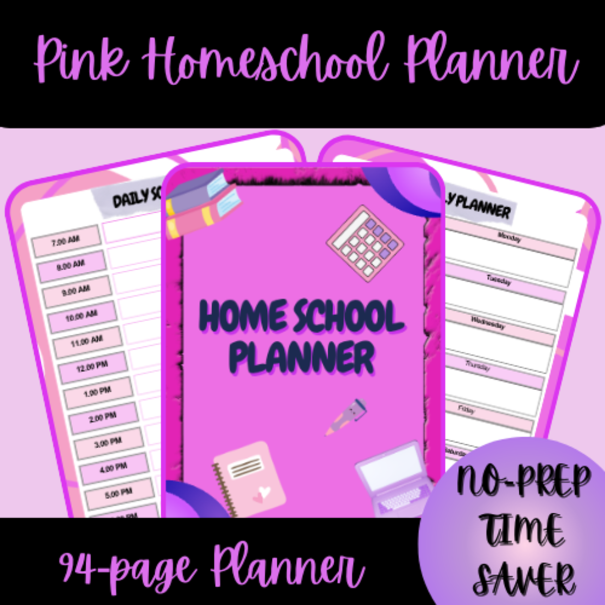 An educational teaching resource from Homeschool with Big Easy Homeschooling Mom entitled Pink Homeschool Planner (90+ pages) downloadable at Teach Simple.