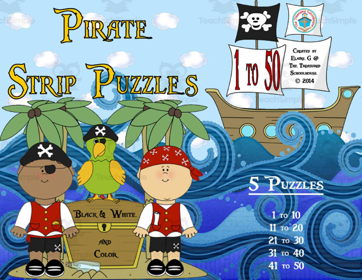 An educational teaching resource from The Treasured Schoolhouse entitled Pirate Strip Math Puzzles downloadable at Teach Simple.
