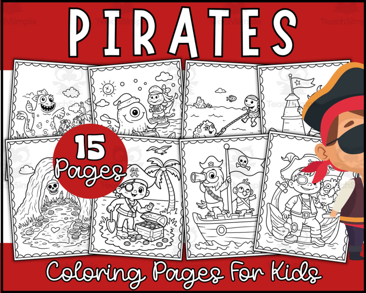 An educational teaching resource from Wonderland School entitled Pirates Coloring Pages For Kids downloadable at Teach Simple.
