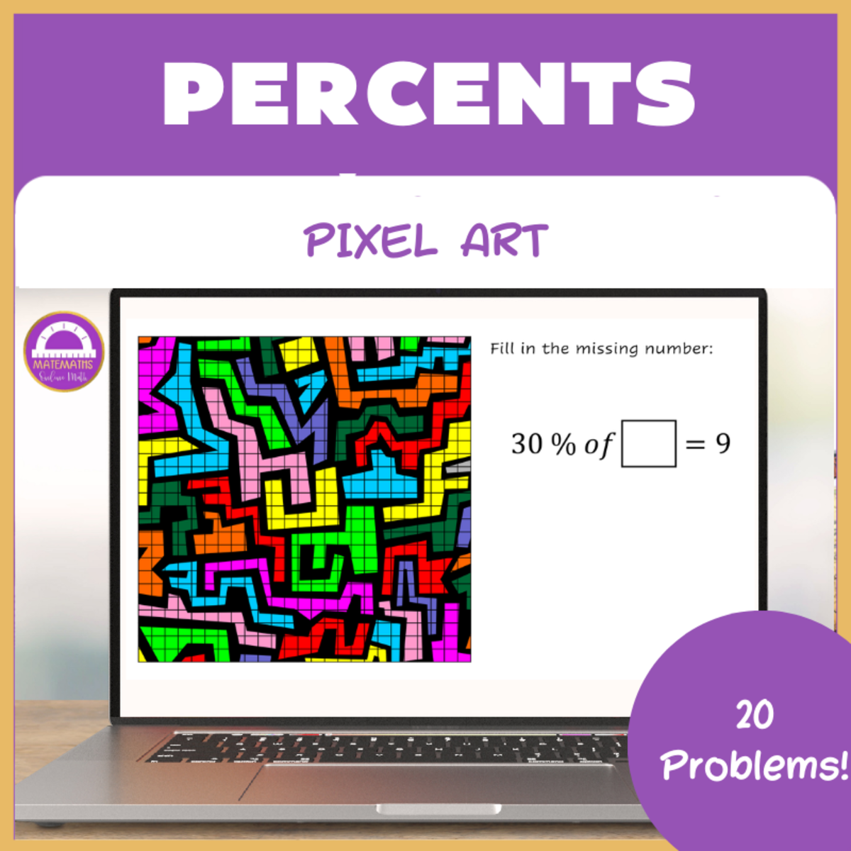 An educational teaching resource from Matemaths entitled Pixel Art Math | Percent of a Number downloadable at Teach Simple.