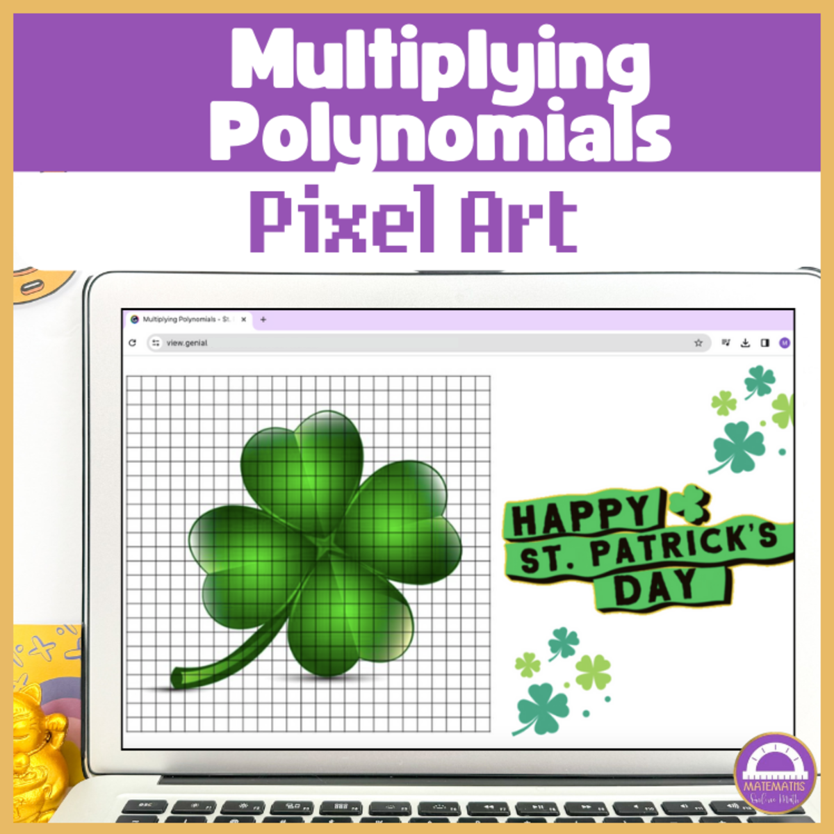 An educational teaching resource from Matemaths entitled Pixel Art Math St. Patrick's Day | Multiplying Polynomials downloadable at Teach Simple.