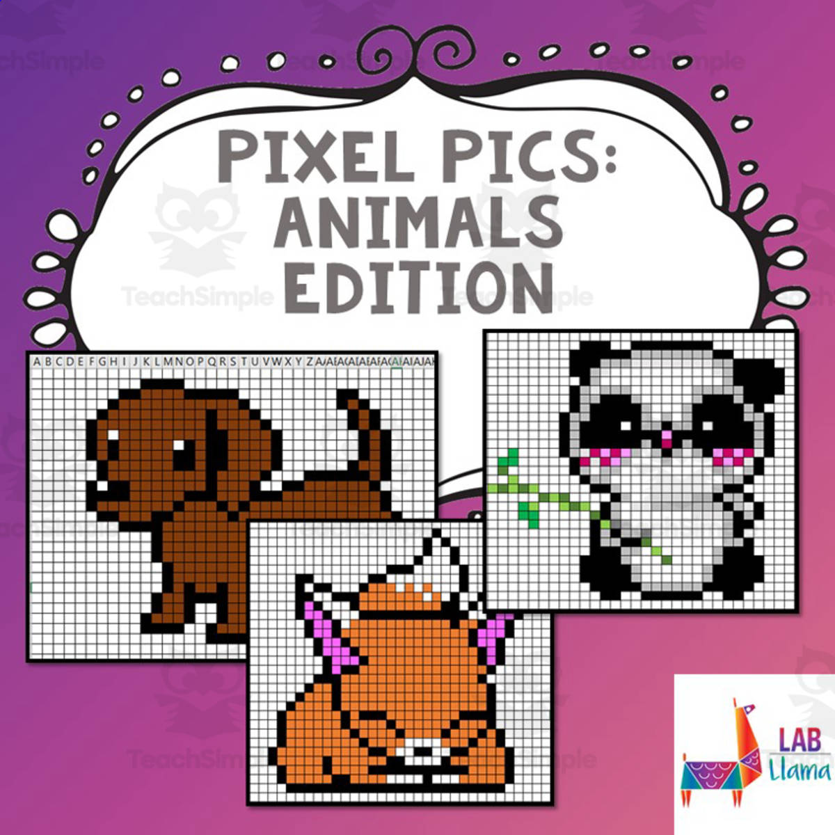 An educational teaching resource from Lab LLama - Computer Skills Resources entitled Pixel Pics Spreadsheet Activity: Animals Edition downloadable at Teach Simple.