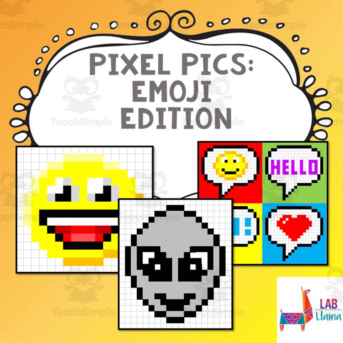 An educational teaching resource from Lab LLama - Computer Skills Resources entitled Pixel Pics Spreadsheet Activity: Emojis Edition downloadable at Teach Simple.