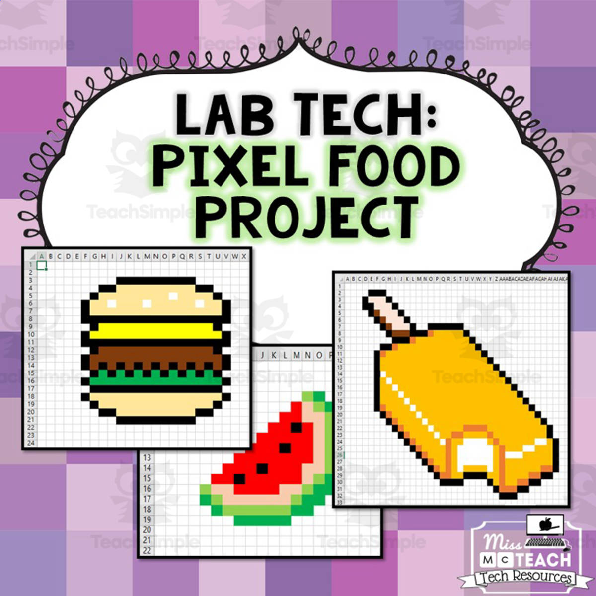 An educational teaching resource from Lab LLama - Computer Skills Resources entitled Pixel Pics Spreadsheet Activity: Food Edition downloadable at Teach Simple.