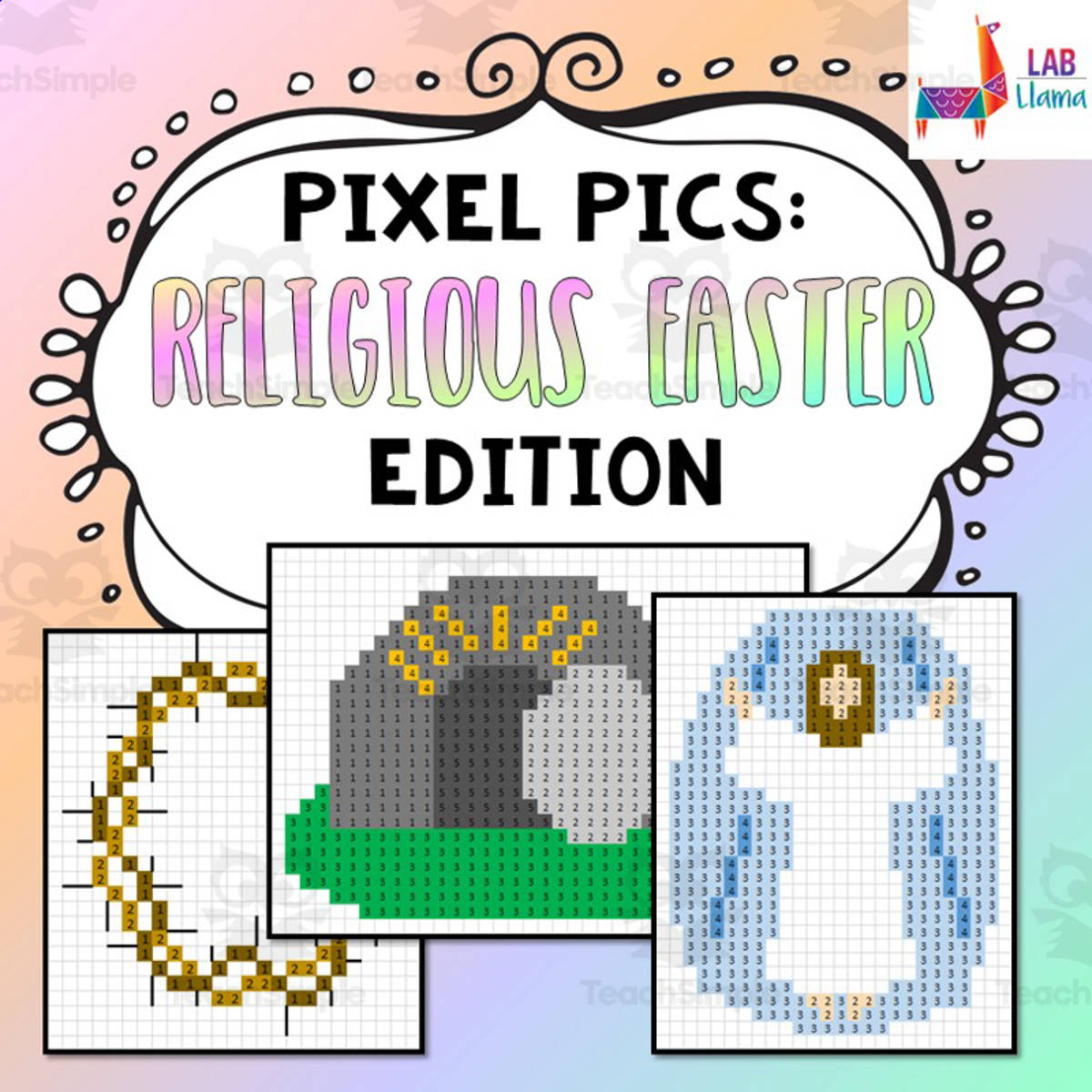 An educational teaching resource from Lab LLama - Computer Skills Resources entitled Pixel Pics Spreadsheet Activity: Religious Easter Edition downloadable at Teach Simple.