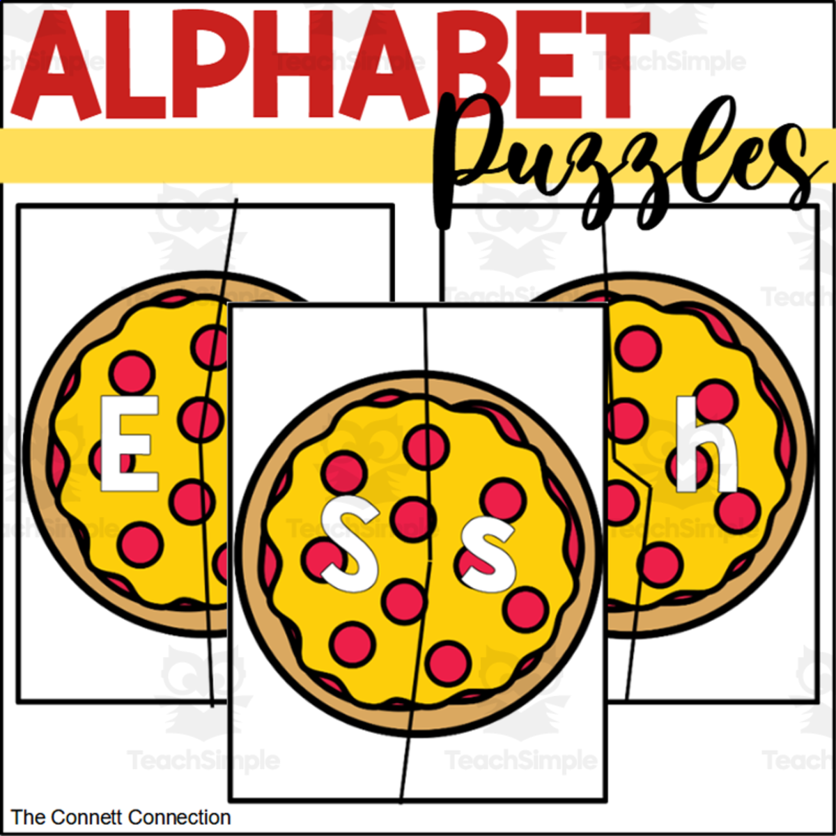 An educational teaching resource from The Connett Connection entitled Pizza Alphabet Puzzles downloadable at Teach Simple.