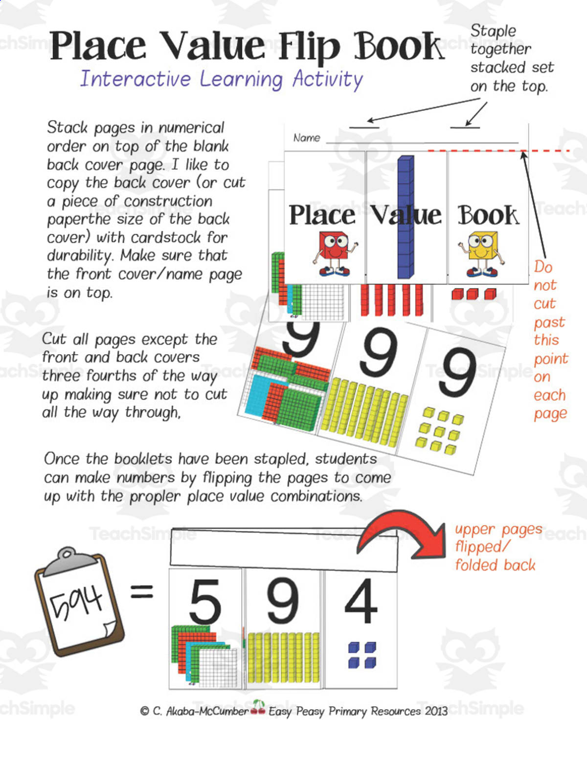 An educational teaching resource from Easy Peasy Primary Resources entitled Place Value Flip Book downloadable at Teach Simple.
