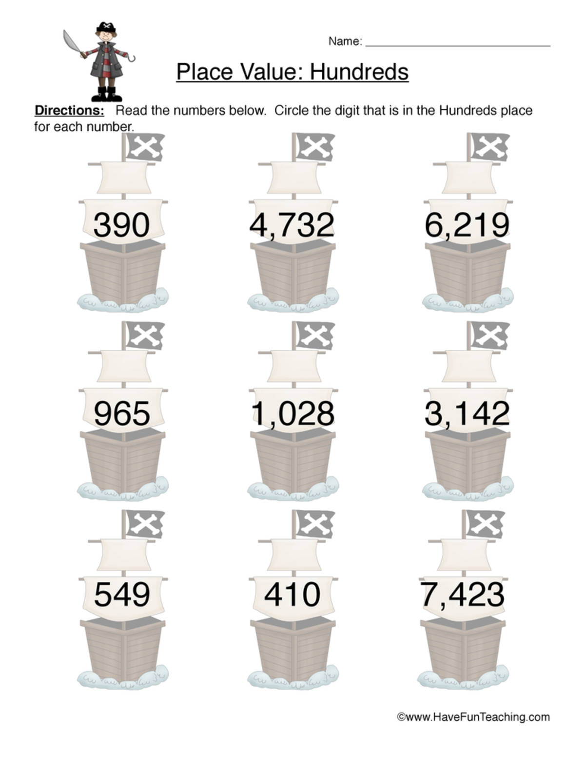 An educational teaching resource from Have Fun Teaching entitled Place Value Hundreds Worksheet downloadable at Teach Simple.