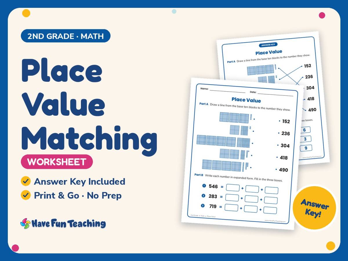 Place Value Matching Worksheet – 2nd Grade Base 10 Practice preview