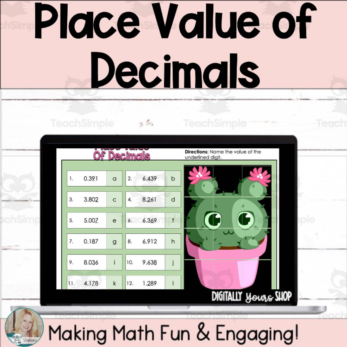 An educational teaching resource from Digitally Yours Shop entitled Place Value of Decimals Digital Self-Checking Activity downloadable at Teach Simple.