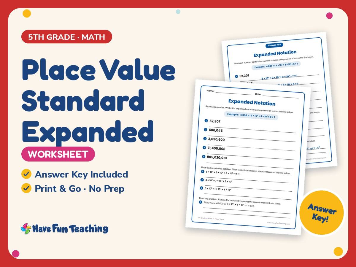Place Value Standard Expanded Worksheet – 5th Grade Math Practice preview