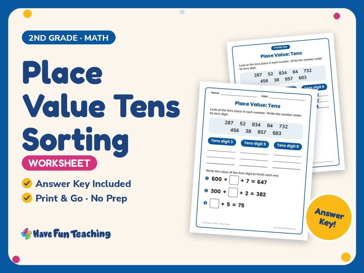 Place Value Tens Sorting Worksheet – 2nd Grade Math Practice preview