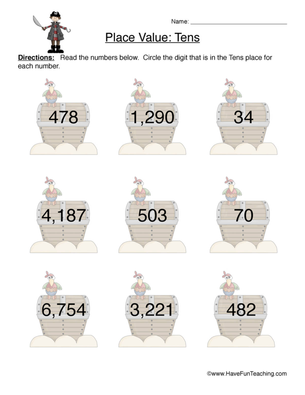 An educational teaching resource from Have Fun Teaching entitled Place Value Tens Worksheet downloadable at Teach Simple.