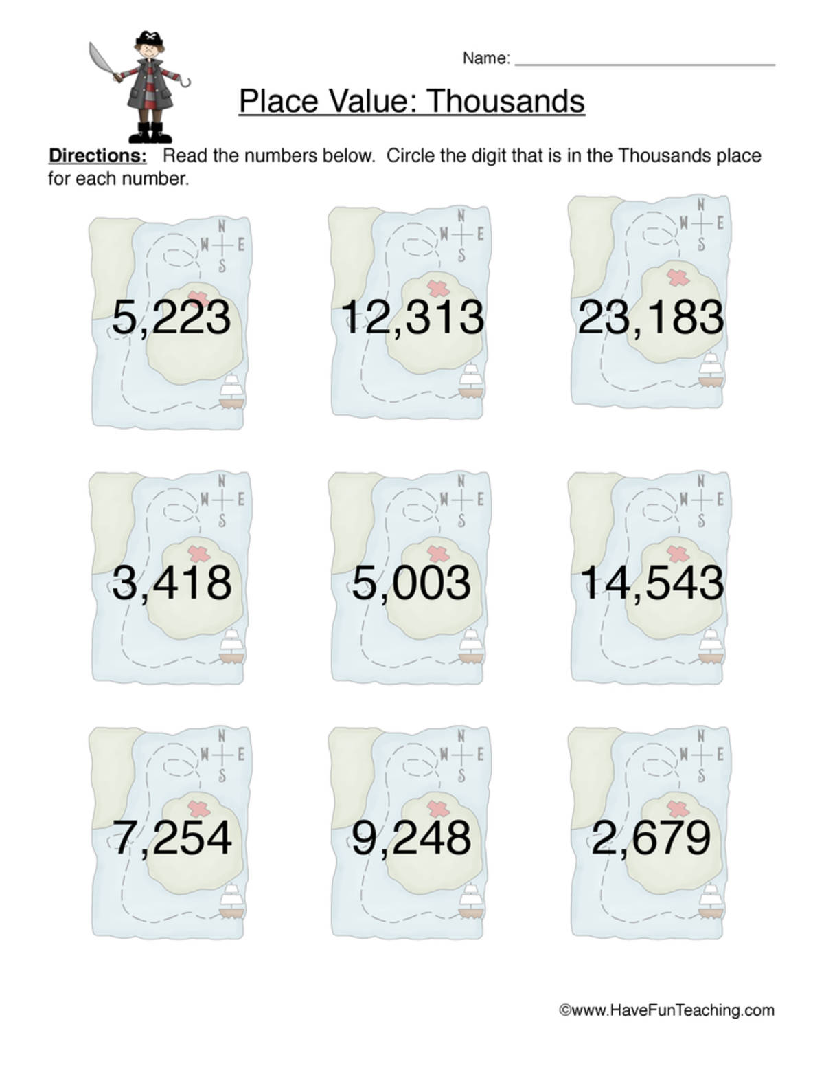 An educational teaching resource from Have Fun Teaching entitled Place Value Thousands Worksheet downloadable at Teach Simple.