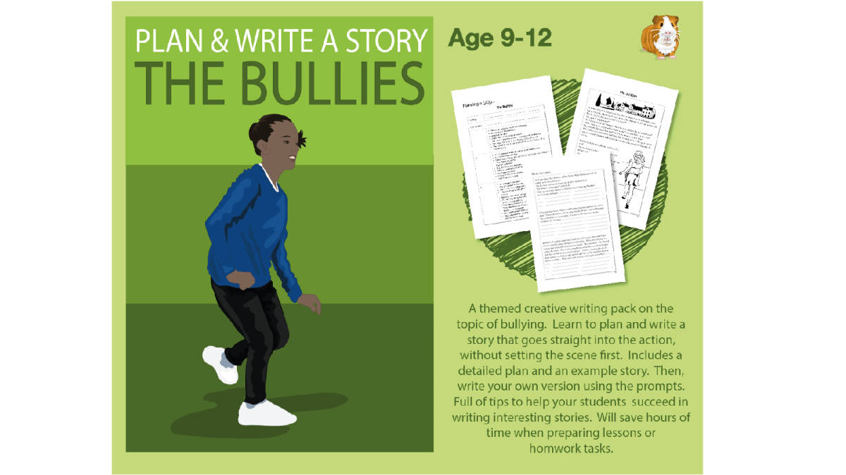 An educational teaching resource from Guinea Pig Education entitled Plan And Write A Story Called 'The Bullies’ (age 9-12 years) downloadable at Teach Simple.