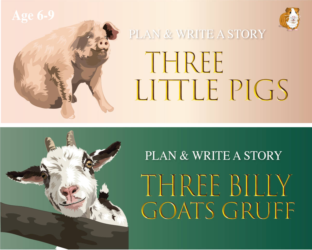 An educational teaching resource from Guinea Pig Education entitled Plan And Write Fairy Tales: Billy Goats Gruff & Three Little Pigs (6-9 years) downloadable at Teach Simple.