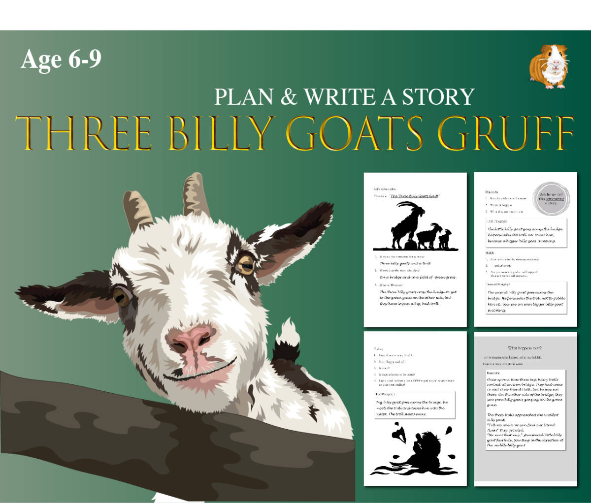 An educational teaching resource from Guinea Pig Education entitled Plan And Write The Story Of The Three Billy Goats Gruff (6-9 years) downloadable at Teach Simple.