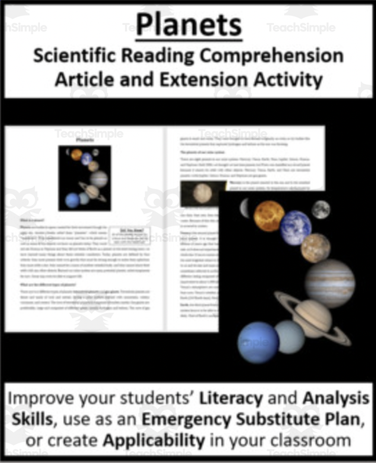 An educational teaching resource from Teach With Fergy entitled Planets - Reading Article - Grade 8 and Up downloadable at Teach Simple.