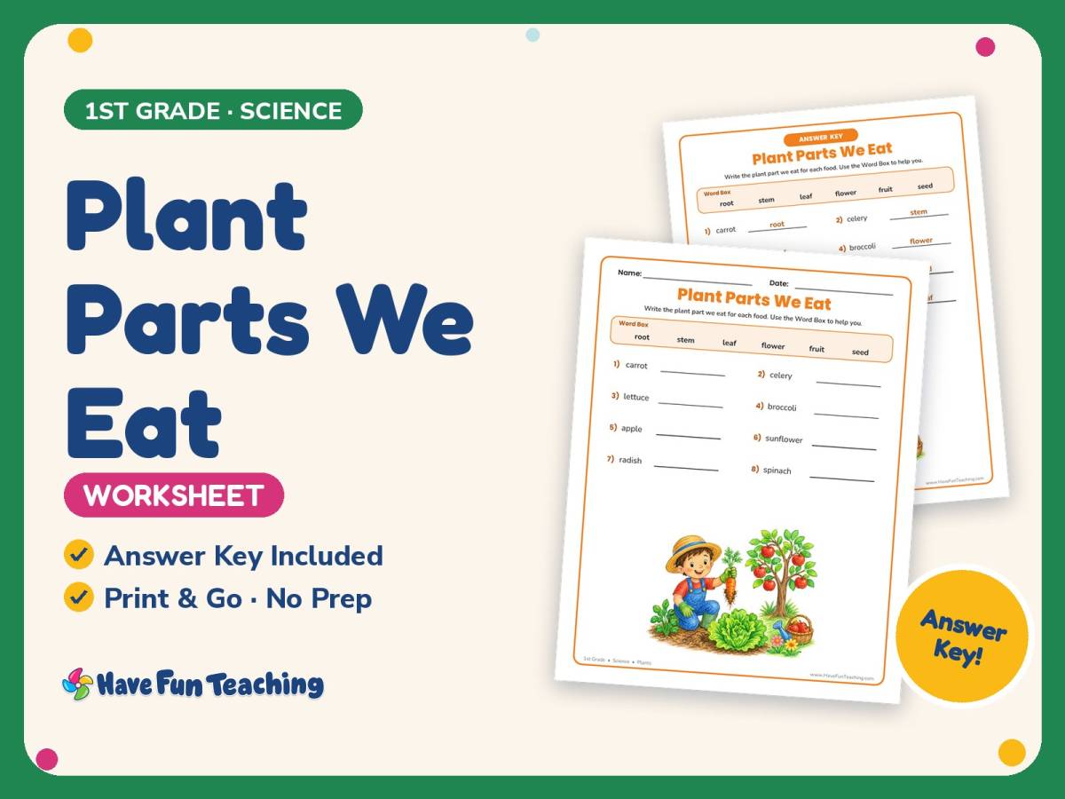 Plant Parts We Eat Worksheet – 1st Grade Health and Nutrition & Plants preview