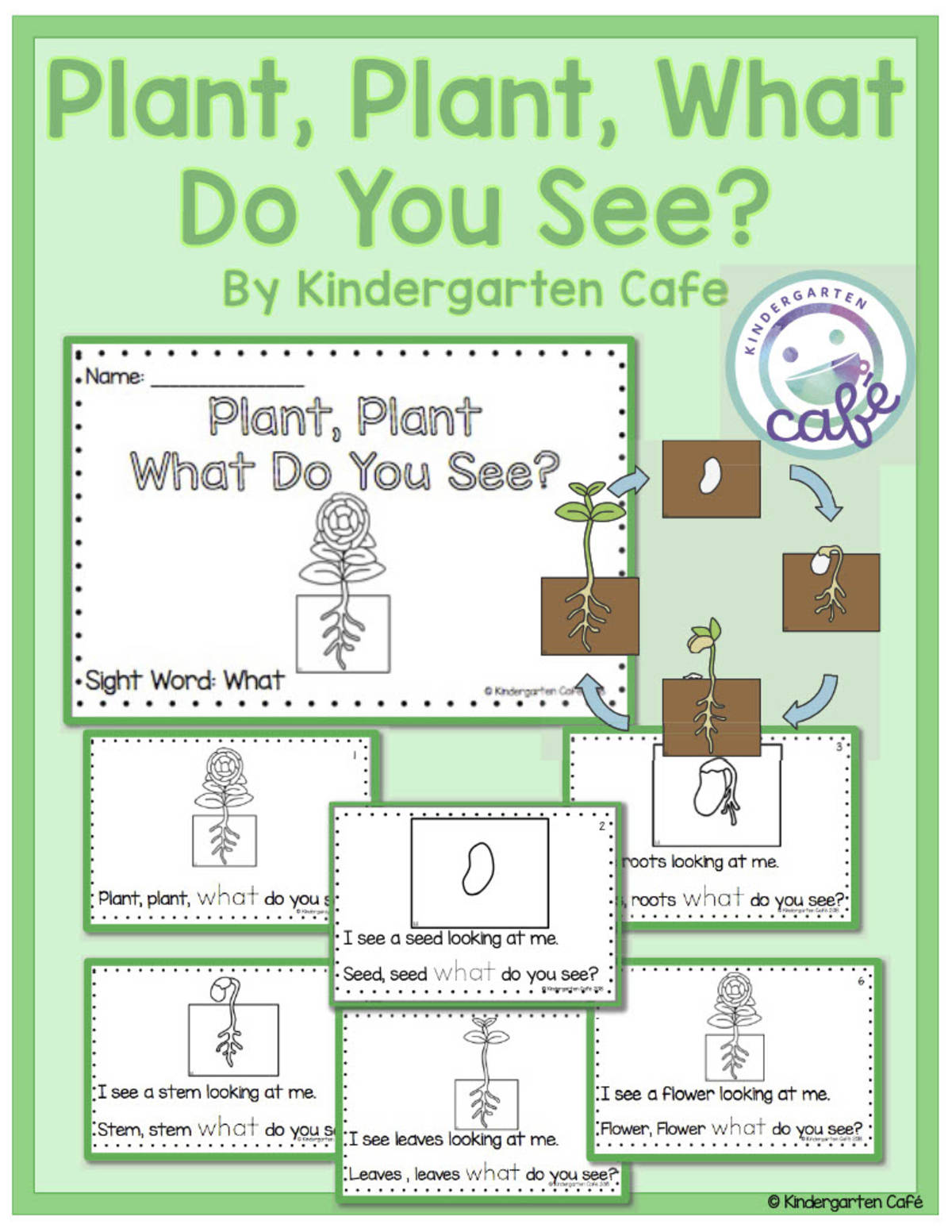 An educational teaching resource from Kindergarten Cafe entitled Plant, Plant, What Do You See? | Emergent Reader Book downloadable at Teach Simple.
