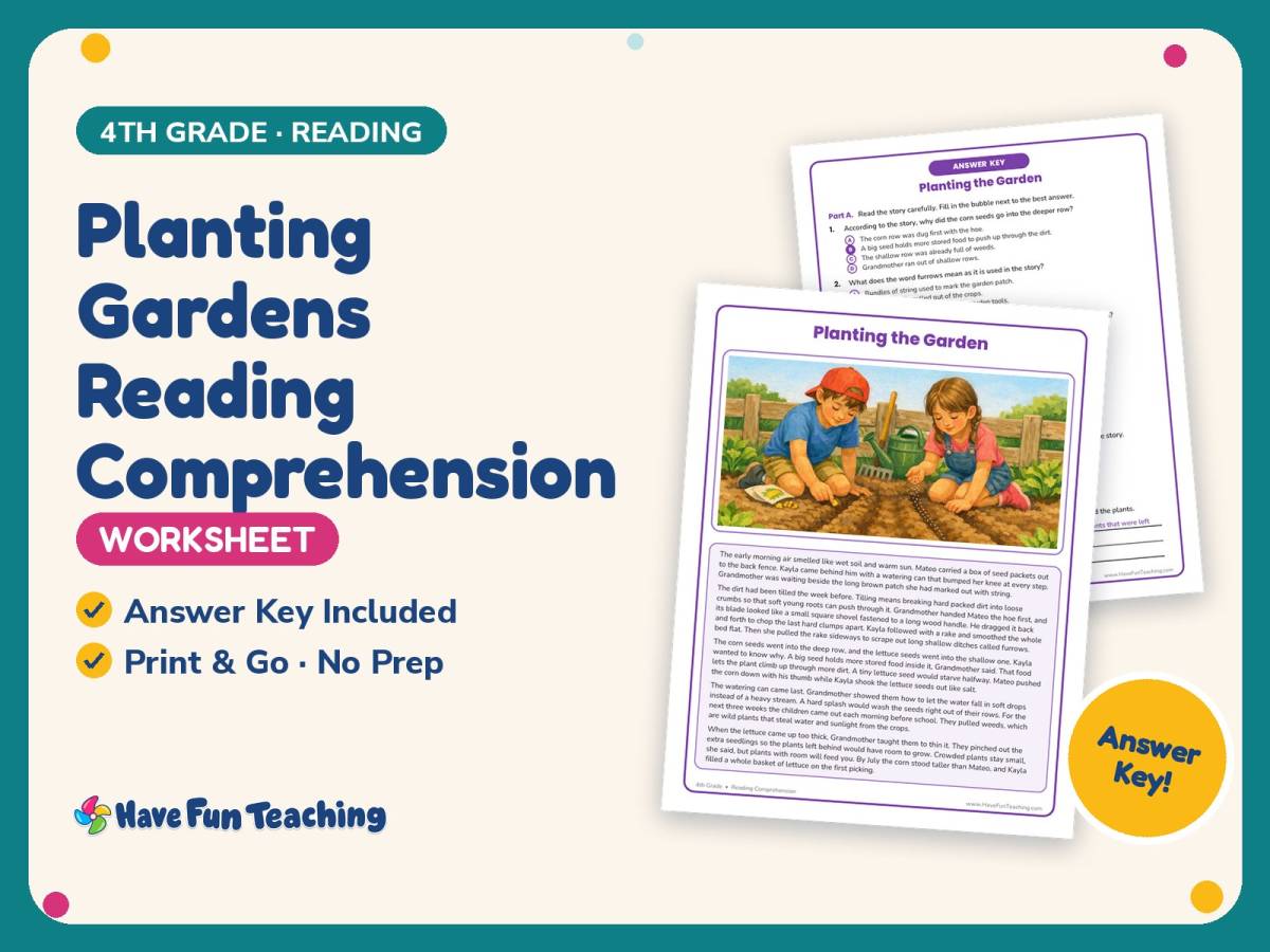 Planting Gardens Reading Comprehension Worksheet – 4th Grade Plants by ...