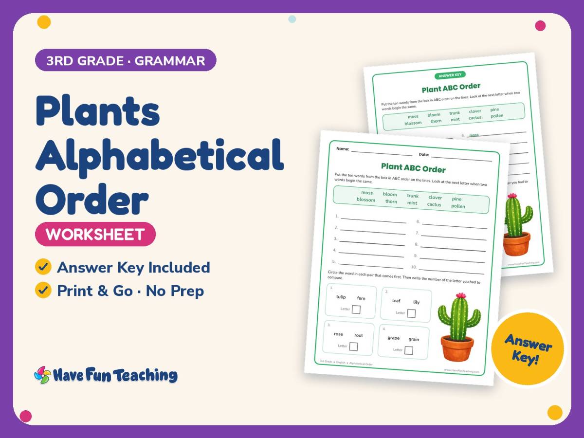 Plants Alphabetical Order Worksheet – 3rd Grade Grammar Practice preview