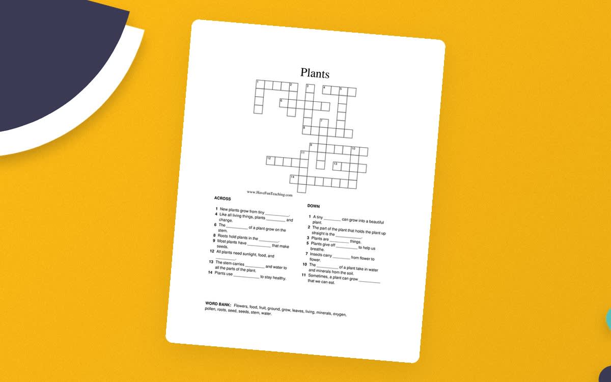 An educational teaching resource from Have Fun Teaching entitled Plants Crossword Puzzle downloadable at Teach Simple.