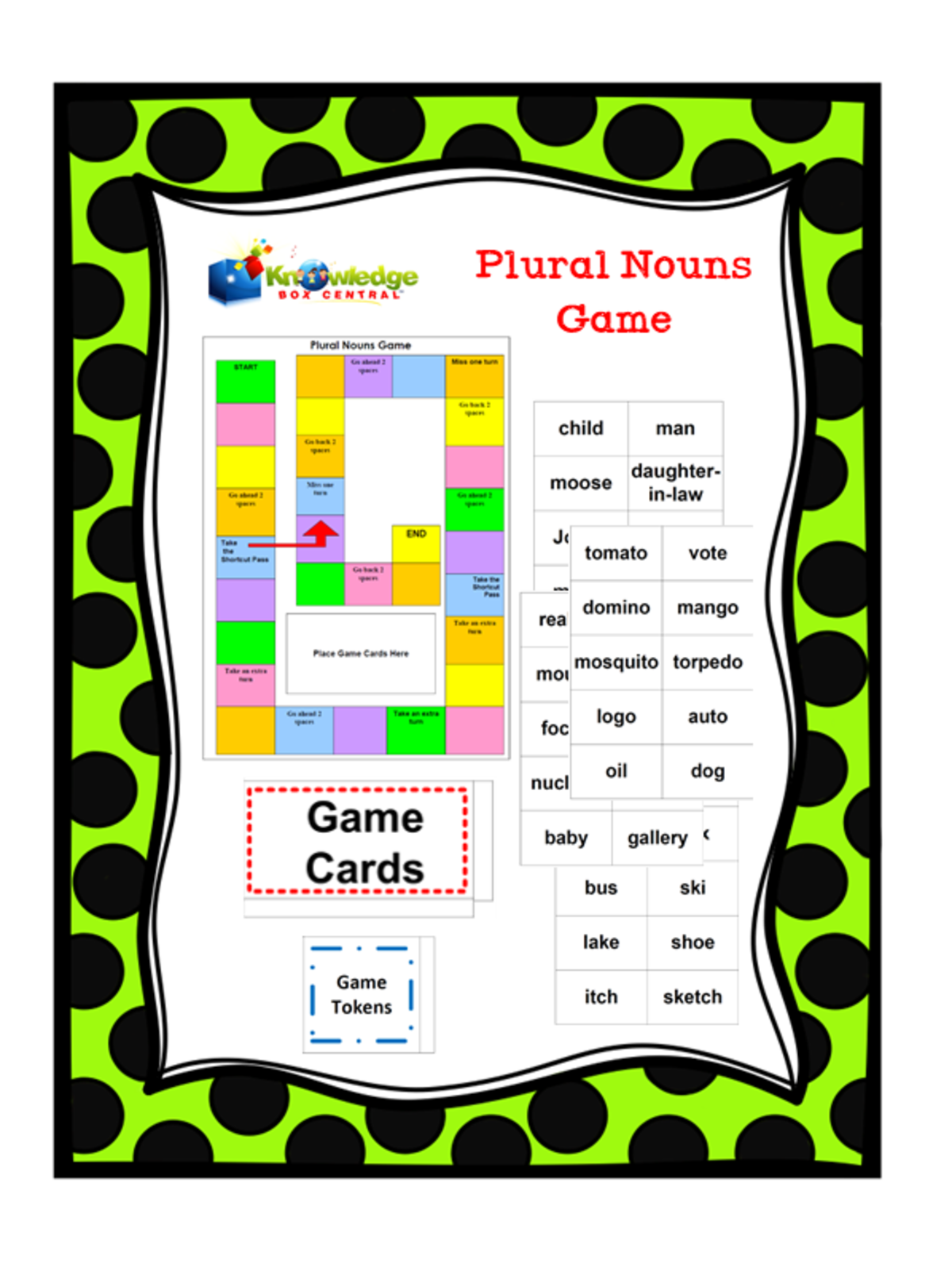 An educational teaching resource from Knowledge Box Central entitled Plural Nouns Game - EBOOK downloadable at Teach Simple.