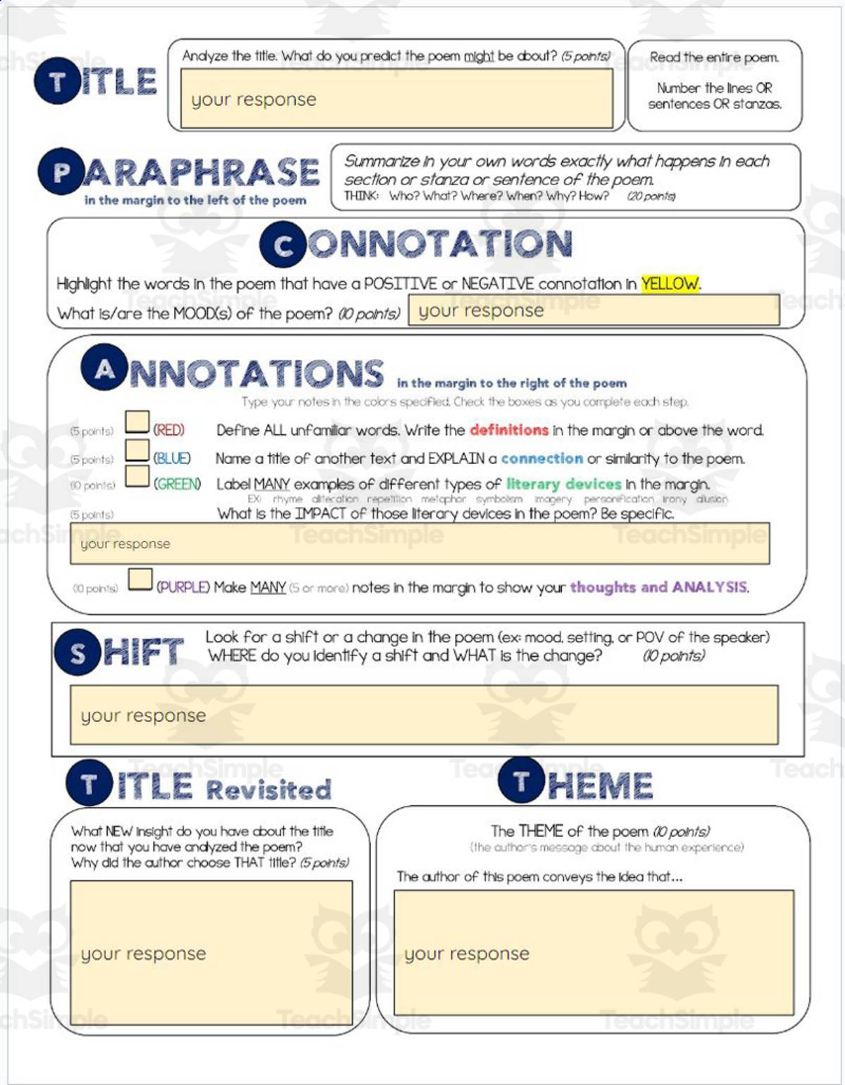 An educational teaching resource from Gerald's Gem entitled Poetry Analysis Guide TP-CASTT downloadable at Teach Simple.