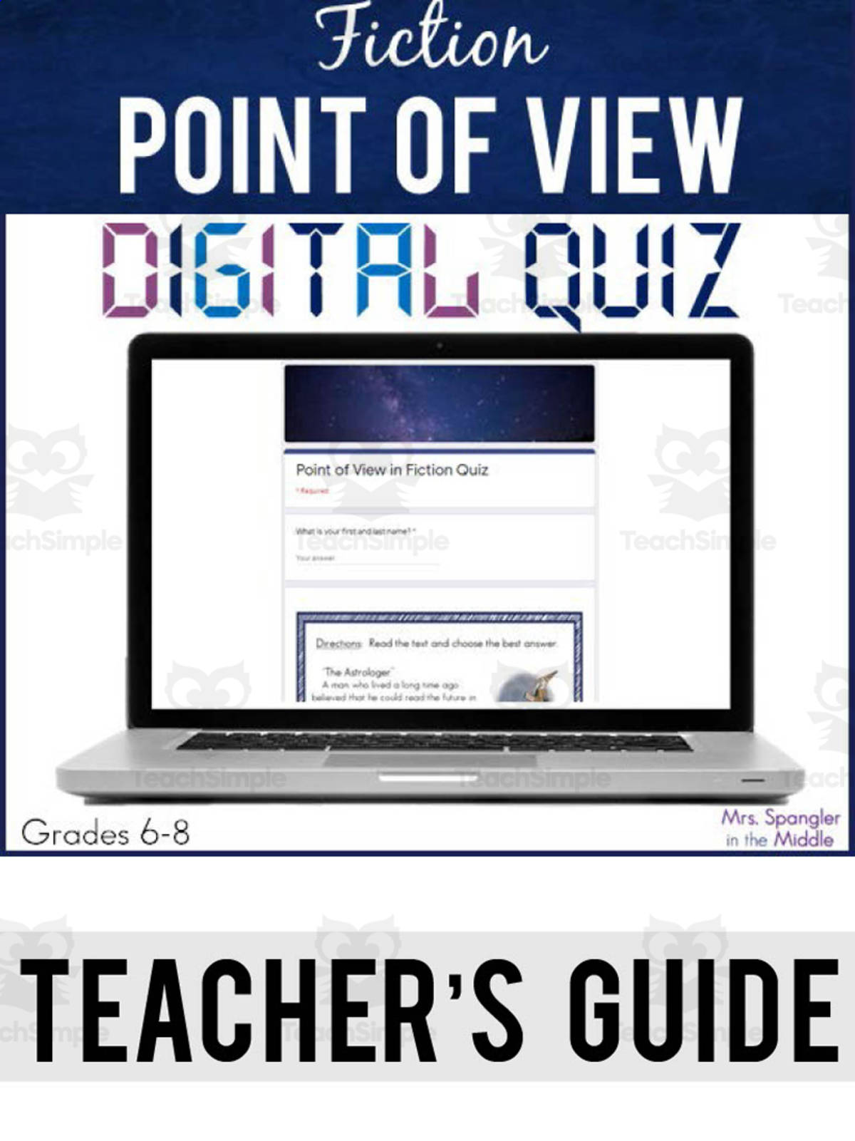 An educational teaching resource from Mrs. Spangler in the Middle entitled Point of View Fiction Digital Quiz downloadable at Teach Simple.