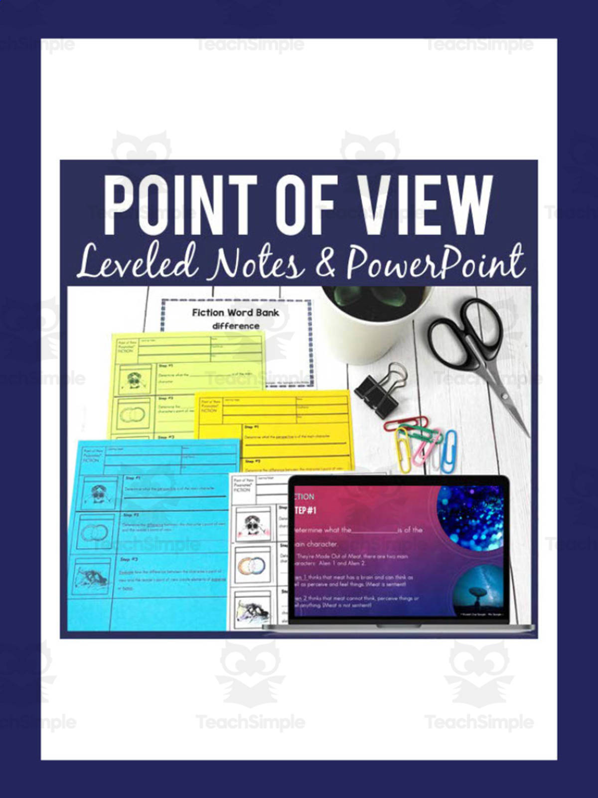 An educational teaching resource from Mrs. Spangler in the Middle entitled Point of View (Fiction) Notes + PowerPoint downloadable at Teach Simple.
